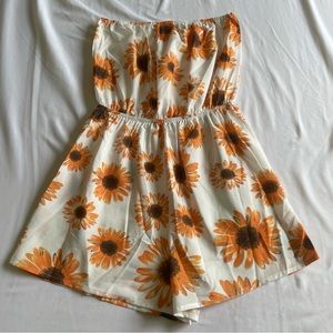 Sunflower Print Strapless Tube Romper